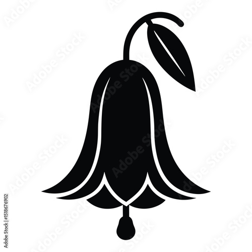 bluebell flower icon with a drooping, bell-shaped bloom silhouette vector illustration on white background
