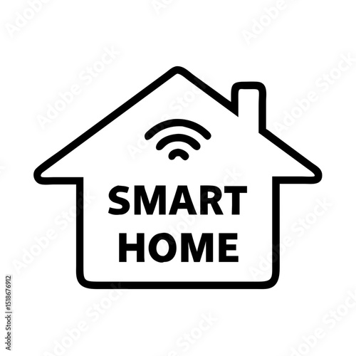 Smart home sign depicting a house with wireless symbol in minimal style, icon, vector  