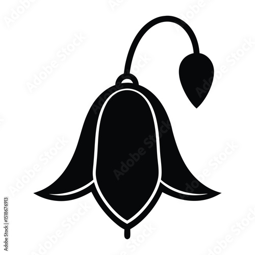 bluebell flower icon with a drooping, bell-shaped bloom silhouette vector illustration on white background