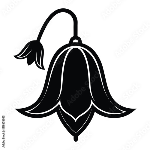 bluebell flower icon with a drooping, bell-shaped bloom silhouette vector illustration on white background