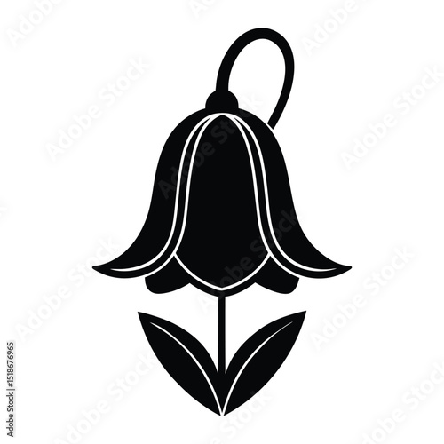 bluebell flower icon with a drooping, bell-shaped bloom silhouette vector illustration on white background