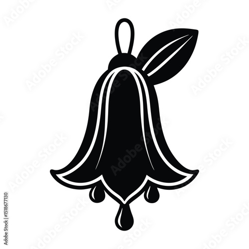 bluebell flower icon with a drooping, bell-shaped bloom silhouette vector illustration on white background