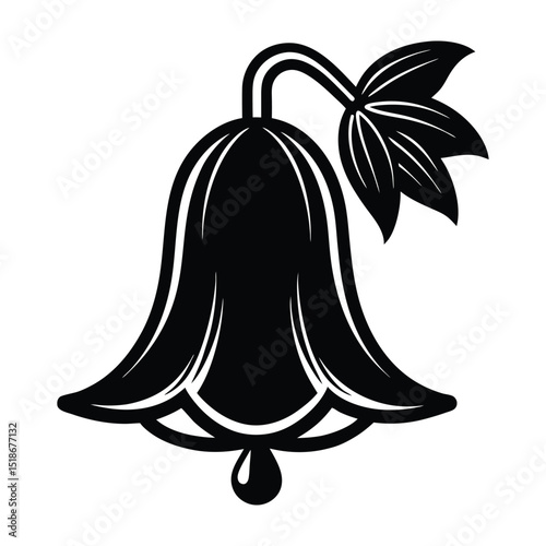 bluebell flower icon with a drooping, bell-shaped bloom silhouette vector illustration on white background
