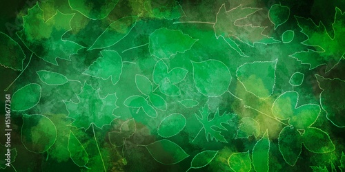 abstract grunge green background witn autumn leaves