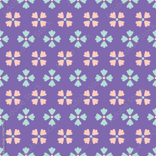 Doodle flower pattern interior design. Retro floral vector seamless illustration in aqua, violet and orange.