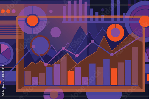 Abstract data visualization with graphs and charts in an artistic and modern composition
