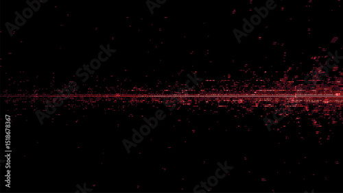 Red light particles. Digital glitch horizontal line on black background. Abstract digital data stream or connection concept. pixel art. vector graphics. cyberpunk style. 