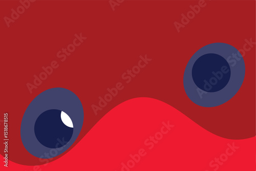 Abstract eye illustration in red tones with geometric shapes and transparency
