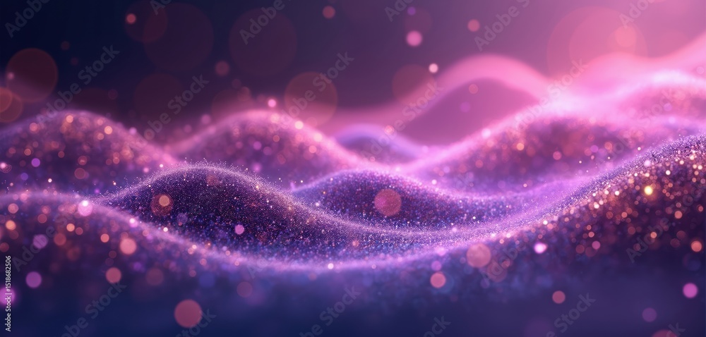 Fototapeta premium Abstract illustration purple glowing energy waves from particles, magic dots with blur effect. Dynamic futuristic digital art for background. Ideal for tech, science, data visualization concepts.