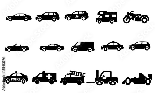 Vehicle and Automobile Vector Set – Transportation Silhouettes and Car Icons for Infographics and UI Design