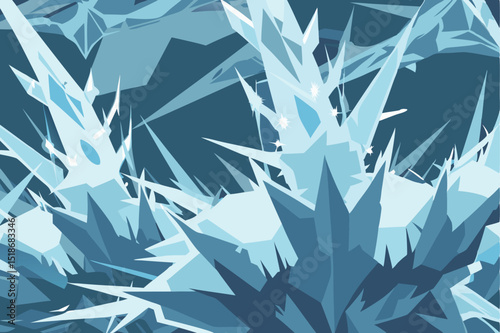 Abstract ice crystal formation with geometric shapes in shades of blue