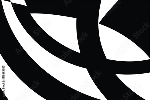 Abstract monochrome graphic with curved lines and white negative space composition