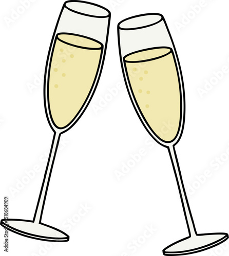 Simple isolated vector of two champagne glasses on white background. Great for minimalist holiday or celebration designs.