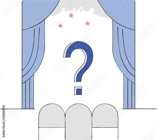 Abstract stage design featuring a question mark and transparent elements