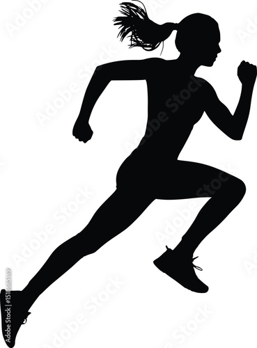 Silhouette of a Woman Running , Isolated on White Background, Fitness and Sports Concept