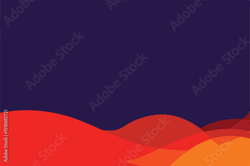Abstract wavy shapes illustration in vivid orange and deep purple color palette