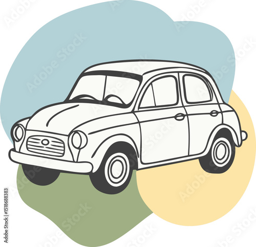 Classic cartoon car vector illustration with abstract pastel color background