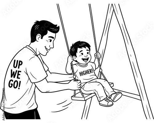 Father playing with child on swing at park during joyful moment