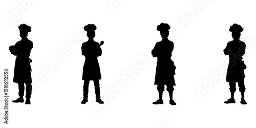 Chef Silhouette Icon Set. Culinary Profession And Kitchen Staff Symbol Collection. Hospitality And Restaurant Industry Visuals. Isolated Vector Illustration