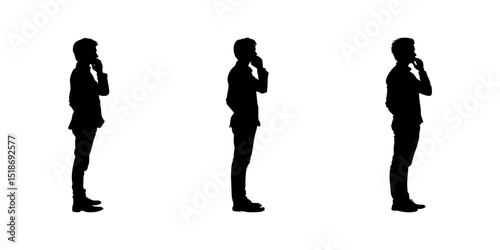 Silhouette Of Standing Men In Thinking Pose Icon Set. Contemplation And Decision-Making Symbol Collection. Business And Professional Use. Isolated Vector Illustration