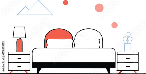 Minimalist bedside bedroom illustration with abstract geometric design elements