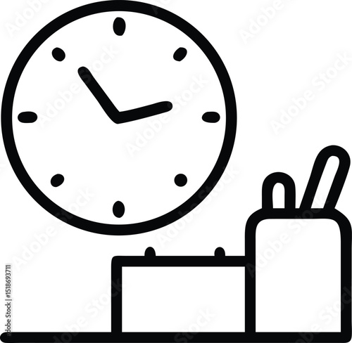 Minimalist black clock silhouette design for office and stationery theme elements