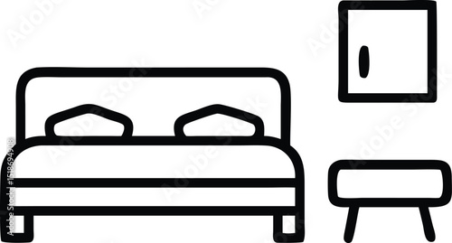 Modern bedroom furniture silhouette featuring bed and nightstand design