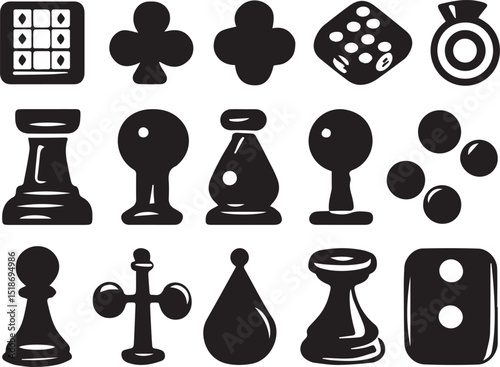 Board game icons set – solid, filled, gaming and leisure symbols