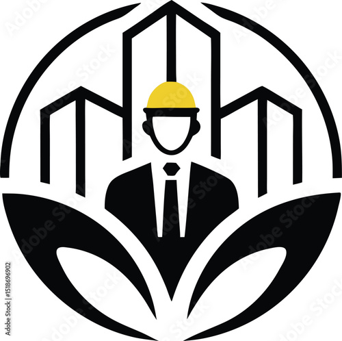 Professional construction worker silhouette wearing yellow safety gear vector design