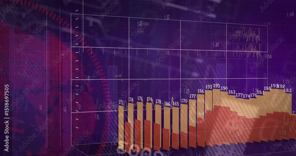 Grid fading in, bars emerging in sequence with rising heights then reversing and visualizing trends