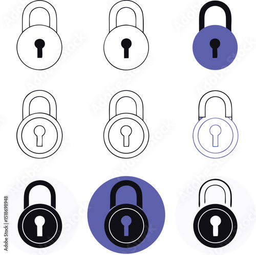 Various illustrated padlock designs with transparency suitable for security concepts