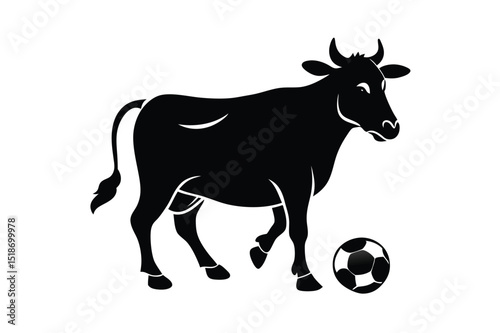 Cow vector illustration. Cow football player playing ball vector illustration. Cow silhouette vector illustration.