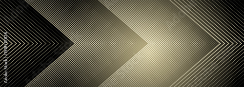 Abstract black and gold wide banner with golden arrows. Futuristic technology geometric background. Vector illustration