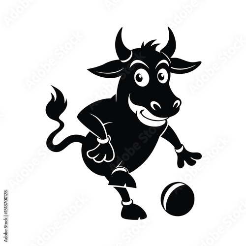 Cow vector illustration. Cow football player playing ball vector illustration. Cow silhouette vector illustration.