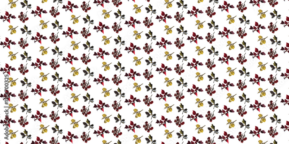 Seamless pattern Wrapping Paper dried flowers. Vibrant Floral Pattern with Bright Colors and Green Leaves - Perfect for Elegant Wallpaper and Interior Design