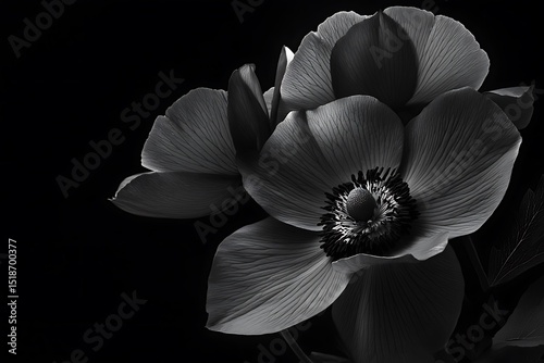 A dramatic black-and-white flower composition with high contrast and artistic lighting.