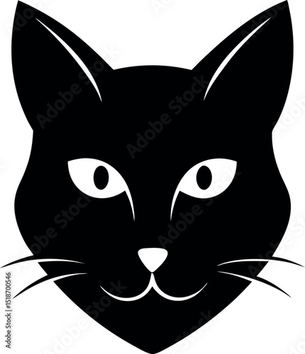 Black Cat Face Silhouette Icon on transparent background