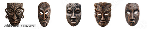 Set of Tribal Carved Wooden Masks – Ethnic Art, Maori and African Style