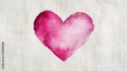 A dreamy pink watercolor heart blending beautifully on a white textured canvas.