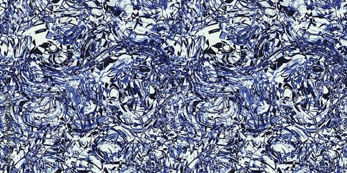 Dye wash indigo blue textur border fabric effect background. Seamless edging trim pattern in masculine Japanese block print style. Perfect for washing tape, ribbon and banner design