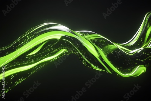A futuristic neon green energy wave flowing dynamically against a sleek black backdrop.