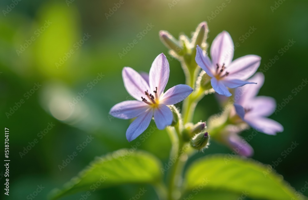 Close-up photo of delicate pale purple lemon balm flowers blooming. Focus on floral details, soft petals. Green blurry background of garden leaves. Plants, herbal medicine, aromatherapy concept. Close-up photo of delicate pale purple lemon balm flowers blooming. Focus on floral details, soft petals. Green blurry background of garden leaves. Plants, herbal medicine, aromatherapy concept.