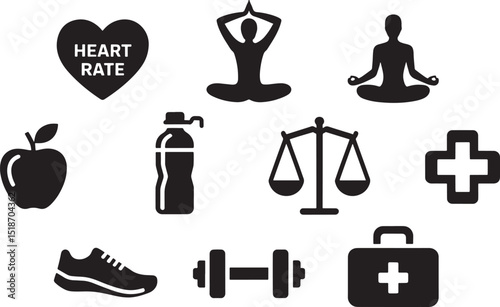 Flat Health and Wellness Icons Set on Background Promoting a Healthy Lifestyle and Well-being
