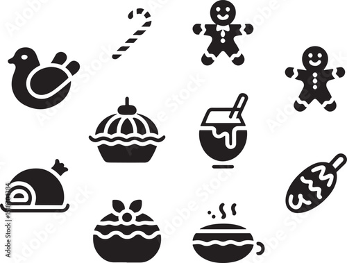 Flat Holiday Treats Icons Set on  Background for Seasonal Food Projects