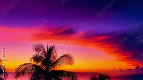 sunset over the tropical island