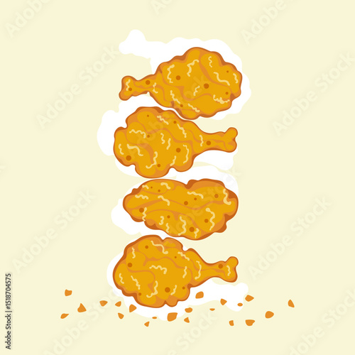 Crispy fried chicken legs, breaded and fried in delicious cartoon style. Delicious fast food vector illustration. Suitable for menu, packaging, poster and food content. Isolated on light background.