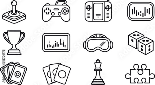 Outline Gaming and Entertainment Icons Vector Set for Digital Media and Console Game Designs