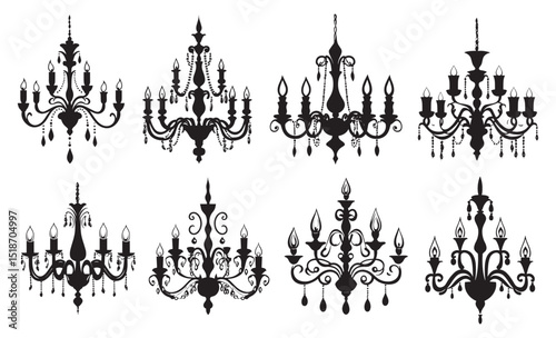 Set of chandelier icons silhouette vector art illustration