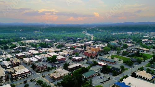 aerial view of the city of hendersonville, north carolina usa at sunset 