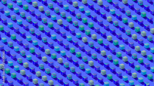 Illustration 3D children's colorful bright plastic cubes, on a blue background